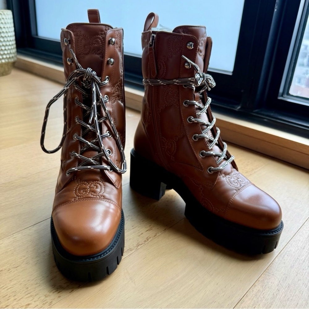 Gucci GG Matelassé leather combat boots